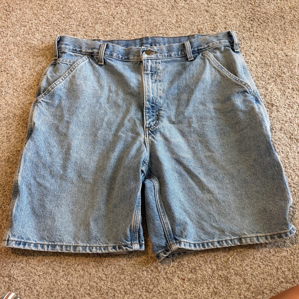 Carhartt Mens Size 38 Stonewash Denim Carpenter Shorts Light Wash Jorts B29STW